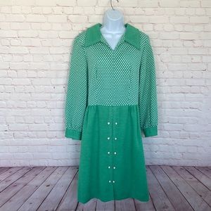 70’s RARE BIRDS Polka dotted midi long sleeves dress size 18 VTG